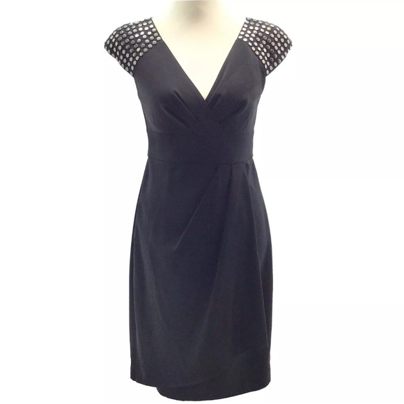 Maggy London Black Cap Sleeve Sheath Dress 6 - Picture 1 of 7